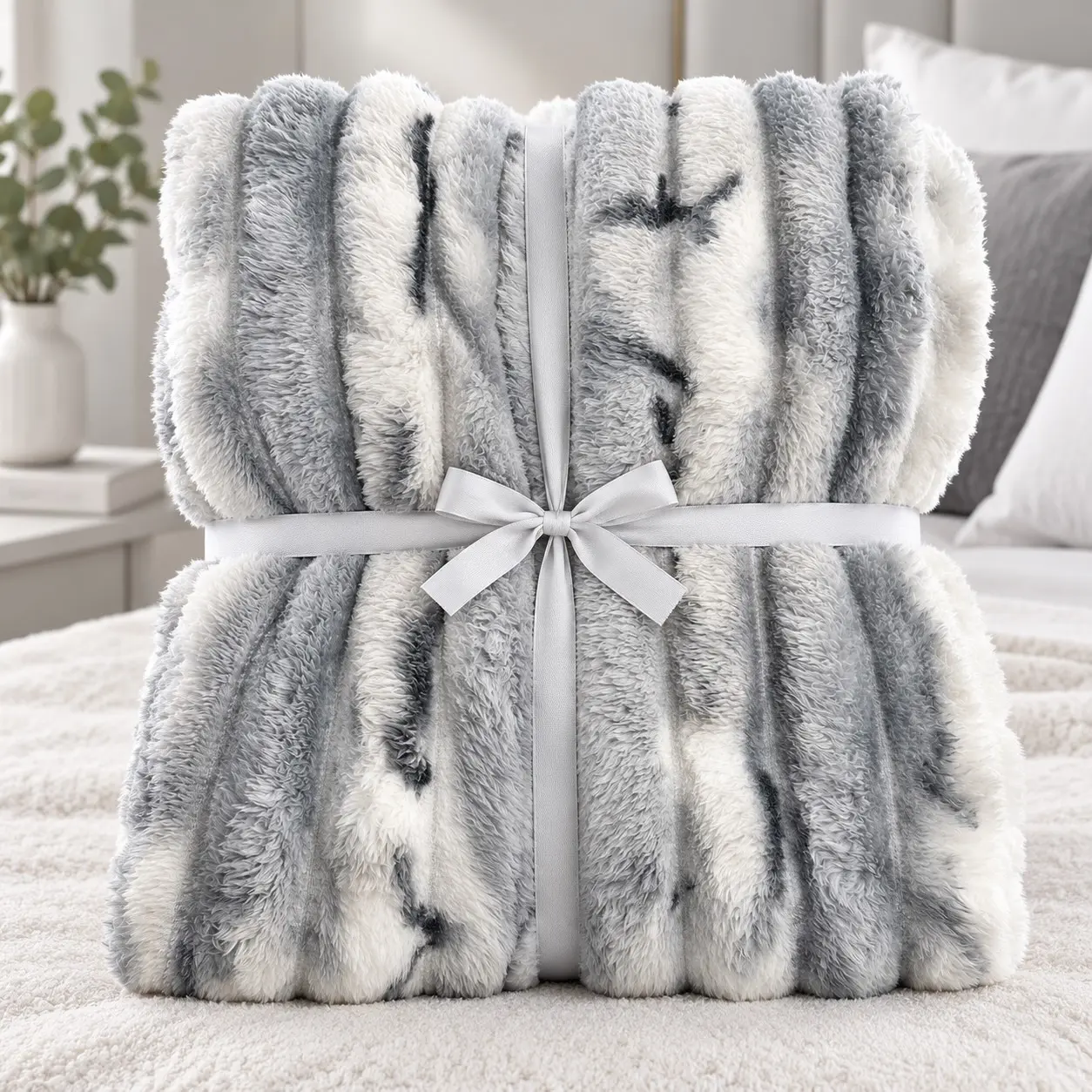 Κουβέρτα Fleece Γκρι με Λευκό Ανάγλυφο Σχέδιο 160×240cm