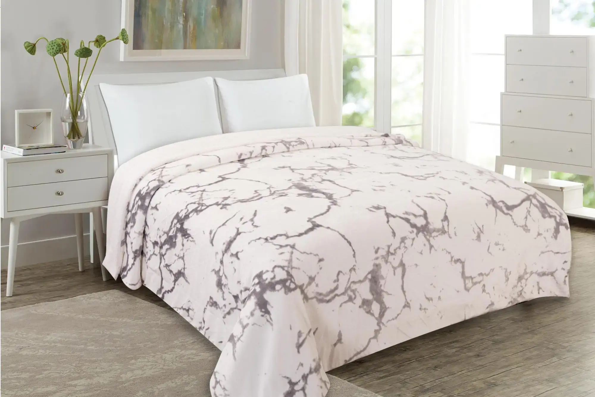 ΚΟΥΒΕΡΤΑ SHERPA 220x240εκ. MARBLE WHITE