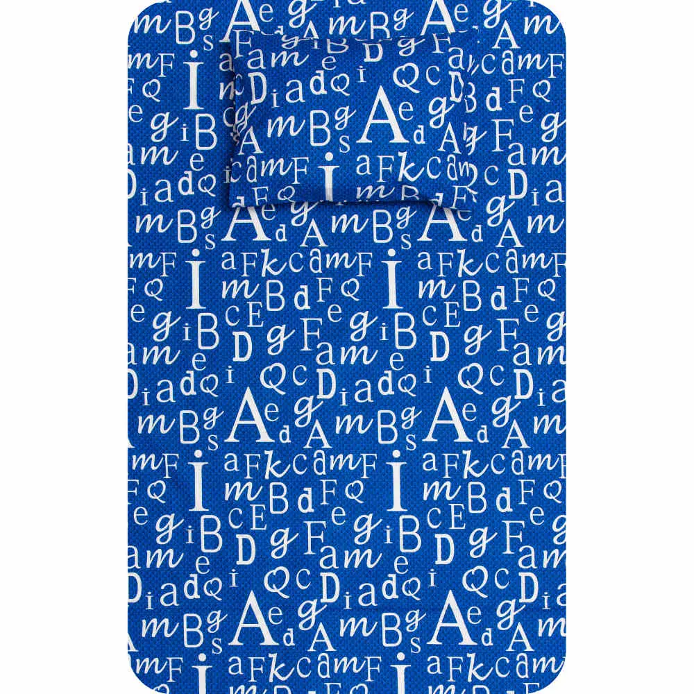 Σεντόνι Σετ 2ΤΜΧ Γράμματα Μονό Μπλε 160 x 240 cm + 50 x 70 cm