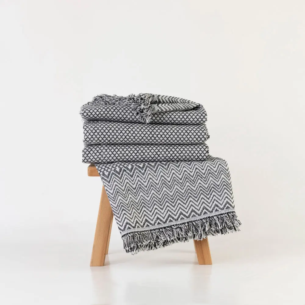 Ριχτάρι Βαμβακερό Τετραθέσιο Tribal Μαύρο 180 x 350 cm