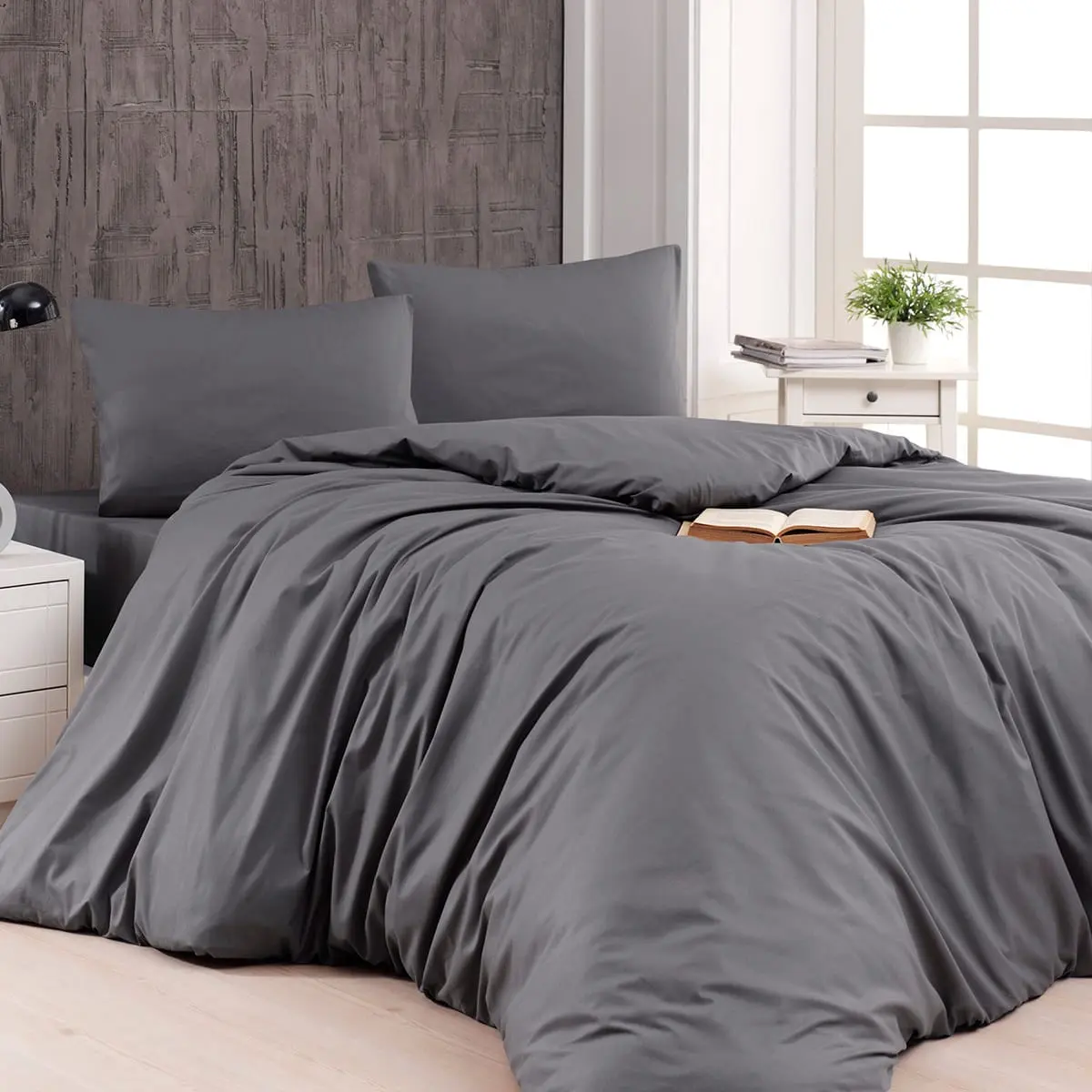 Beauty Home Παπλωματοθήκη υπέρδιπλη μονόχρωμη Art 1999 230x250 Ανθρακί      
